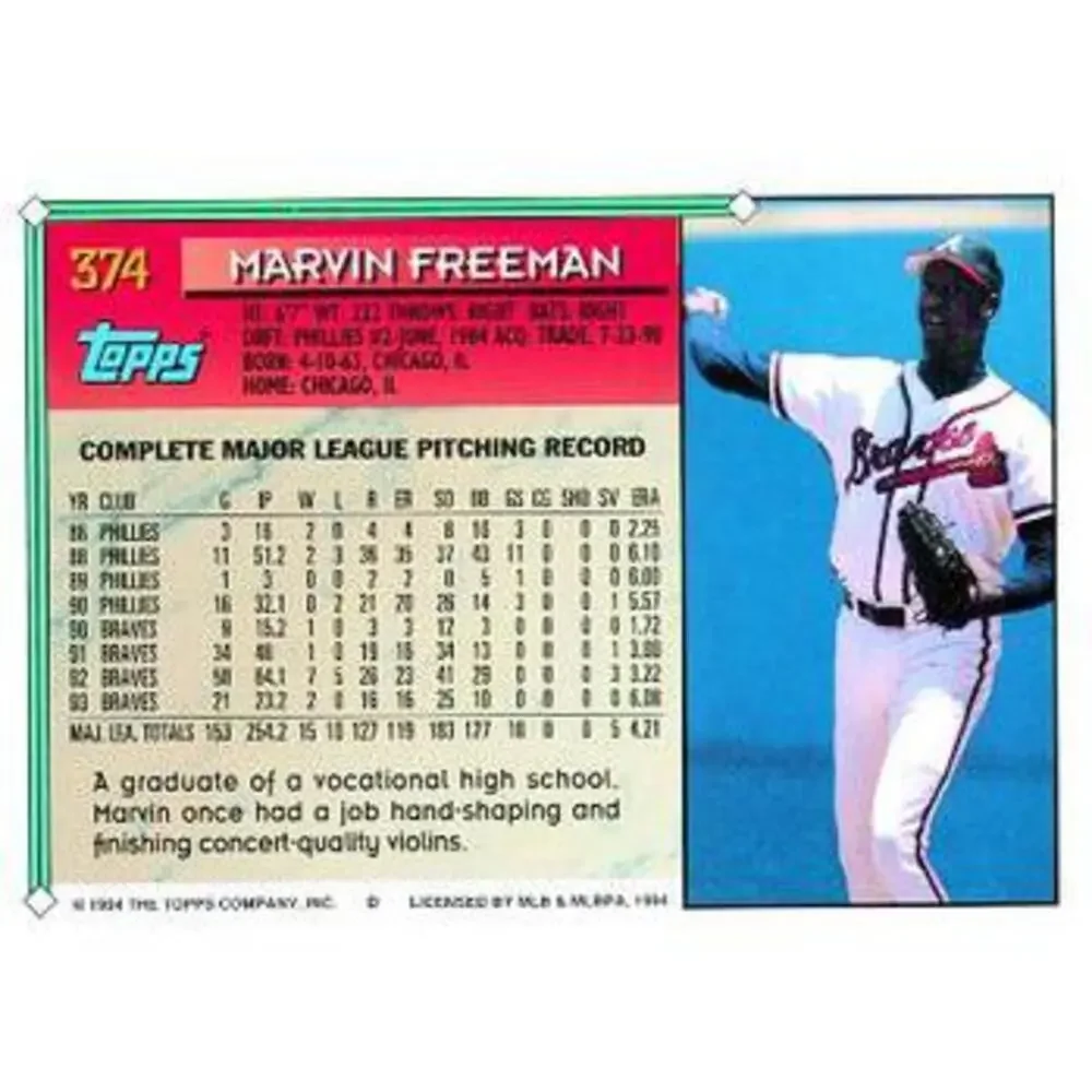 1994 Topps Marvin Freeman # 374 Atlanta Braves